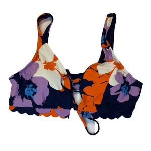 Sea Angel Doheny Bloom Bikini Swim Top Size Medium NWT Front Tie Scalloped Edge